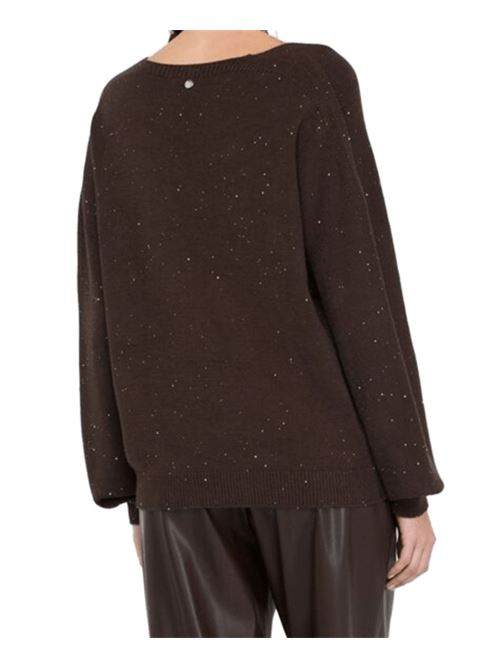 Maglia da donna in misto viscosa  con paillettes applicate all-over, colore cioccolato LIU JO | MF5233-MA27RA4367